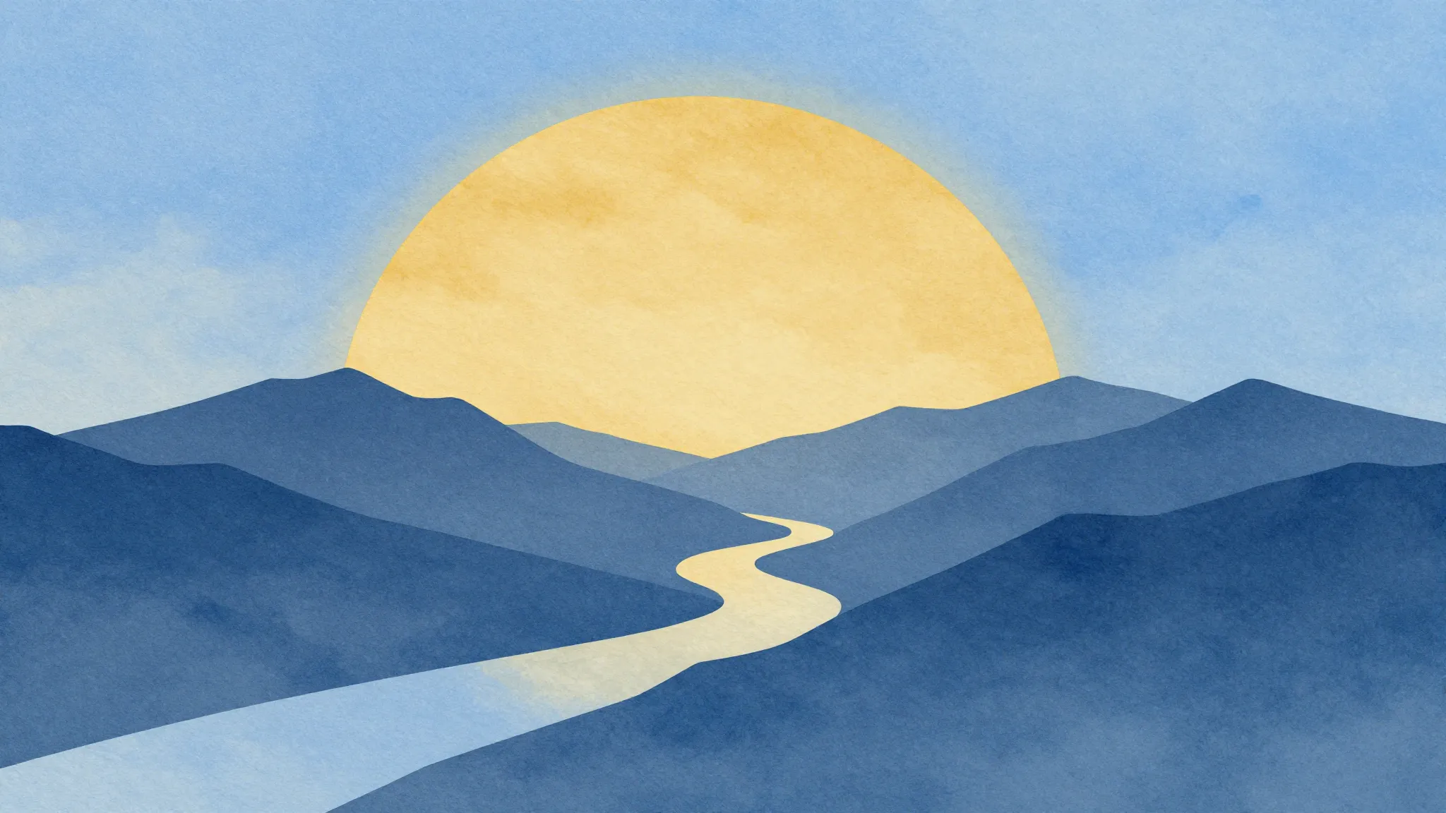 Watercolor style. Minimalist silhouette of a vast mountain r...
