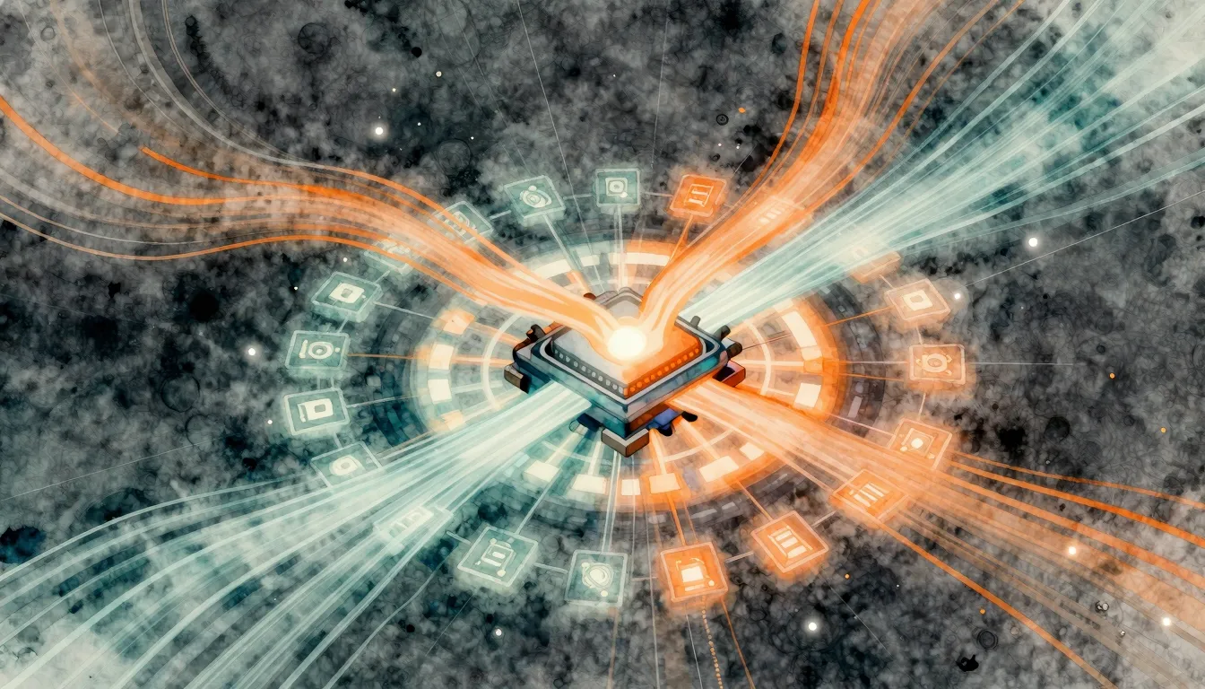 Watercolor style. Abstract representation of data streams fl...