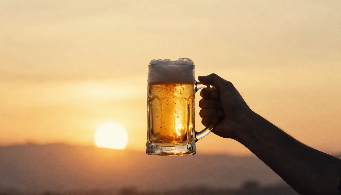 Watercolor style. A silhouette of a person holding a large m...