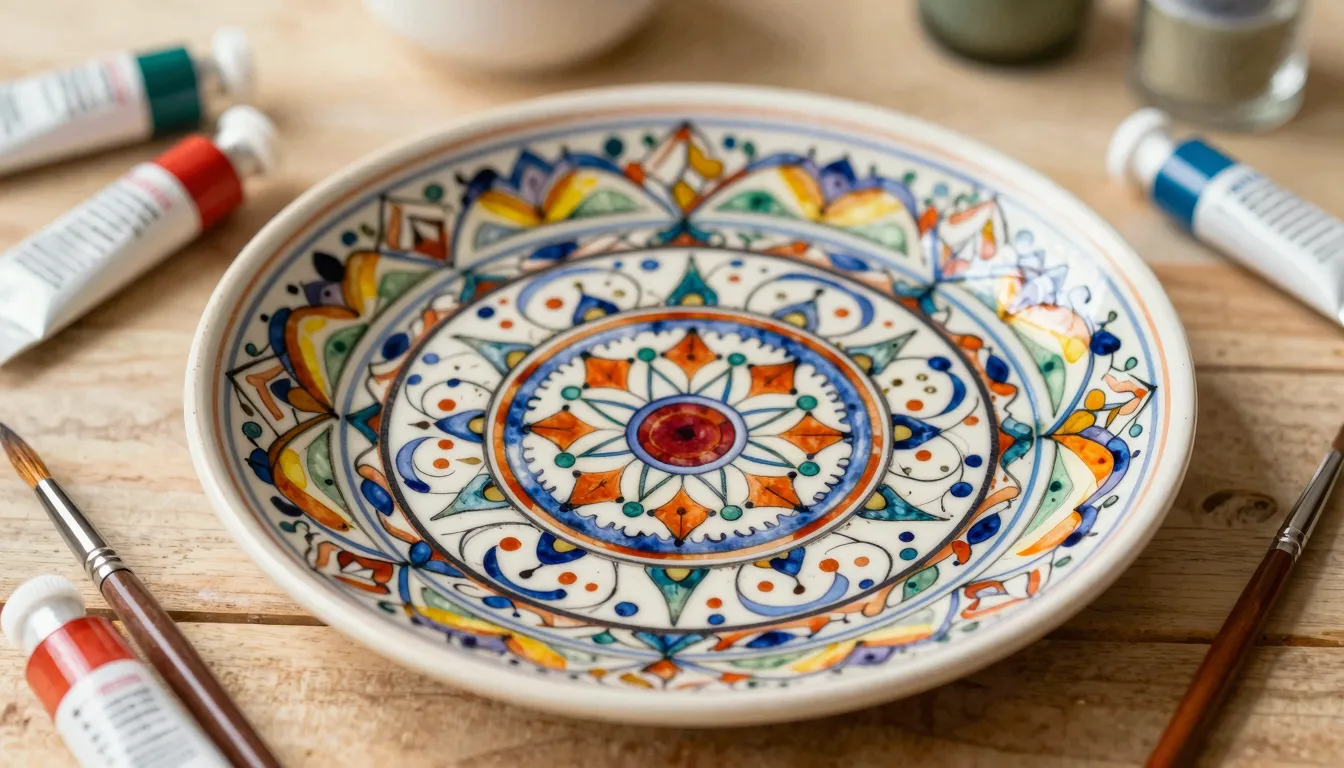 Watercolor style. Close-up of a beautifully painted ceramic ...