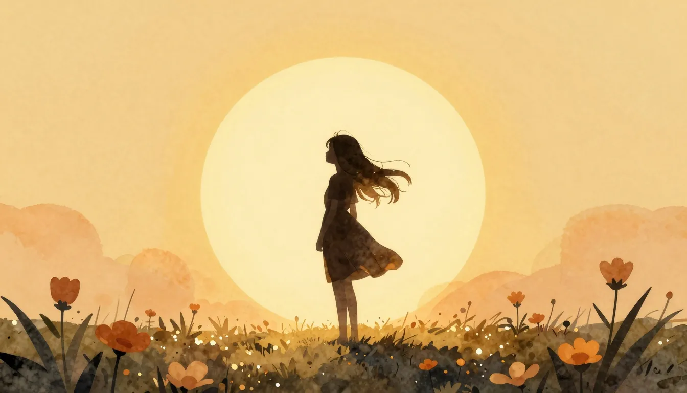 Watercolor style. A dark silhouette of a graceful girl stand...