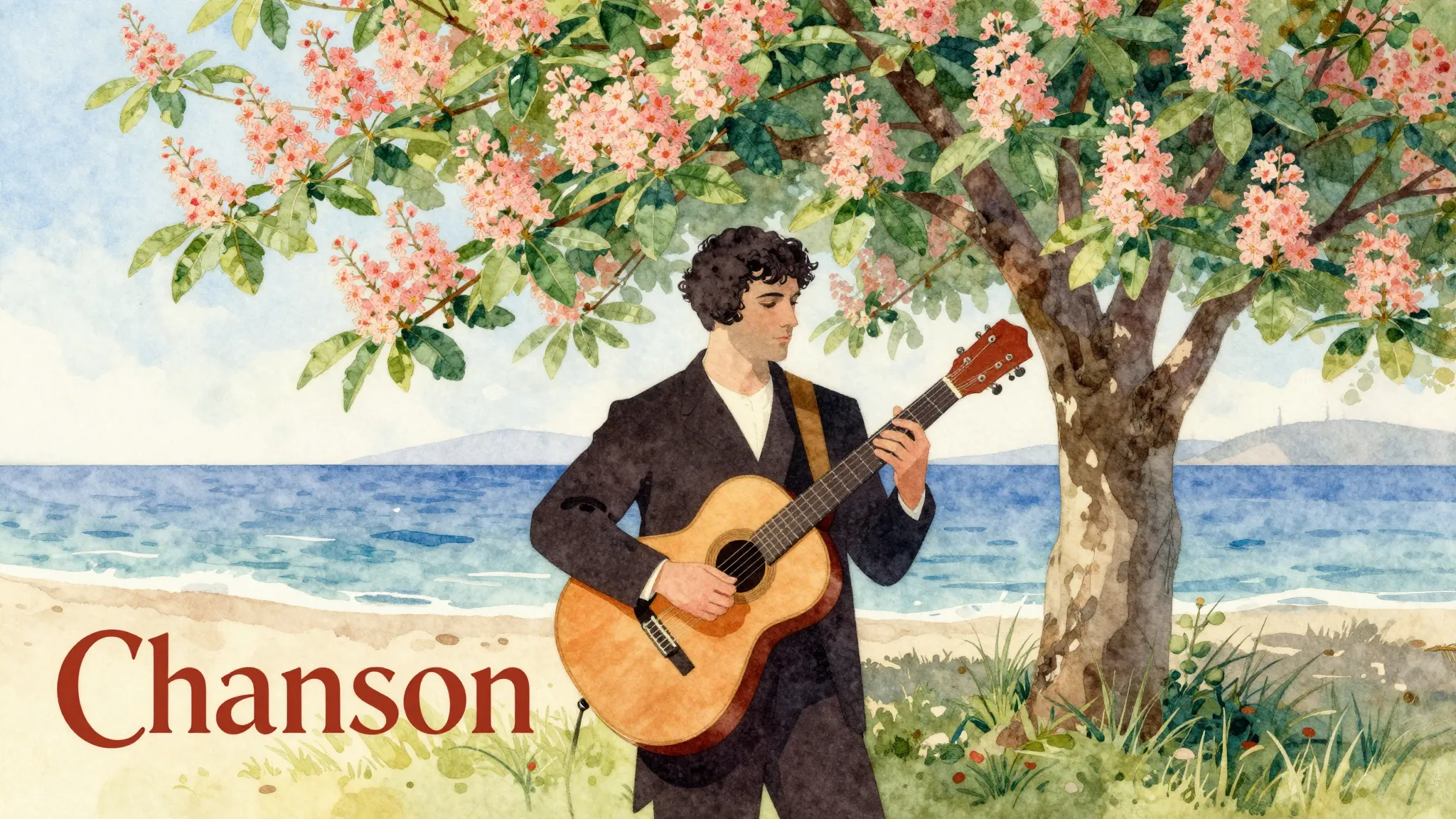 Vibrant watercolor style. Chanson album cover. Odessa, 1920s...