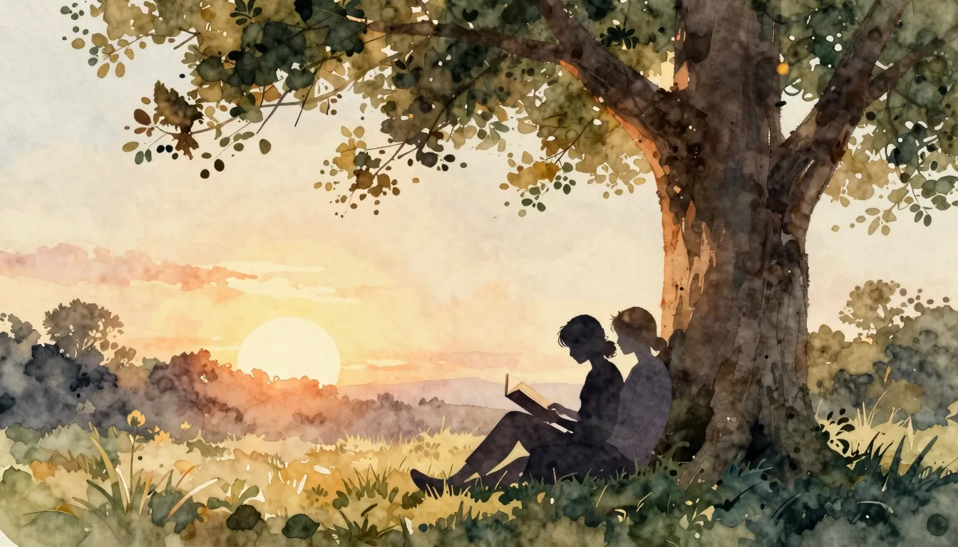 Watercolor style. Silhouette of two friends sitting together...