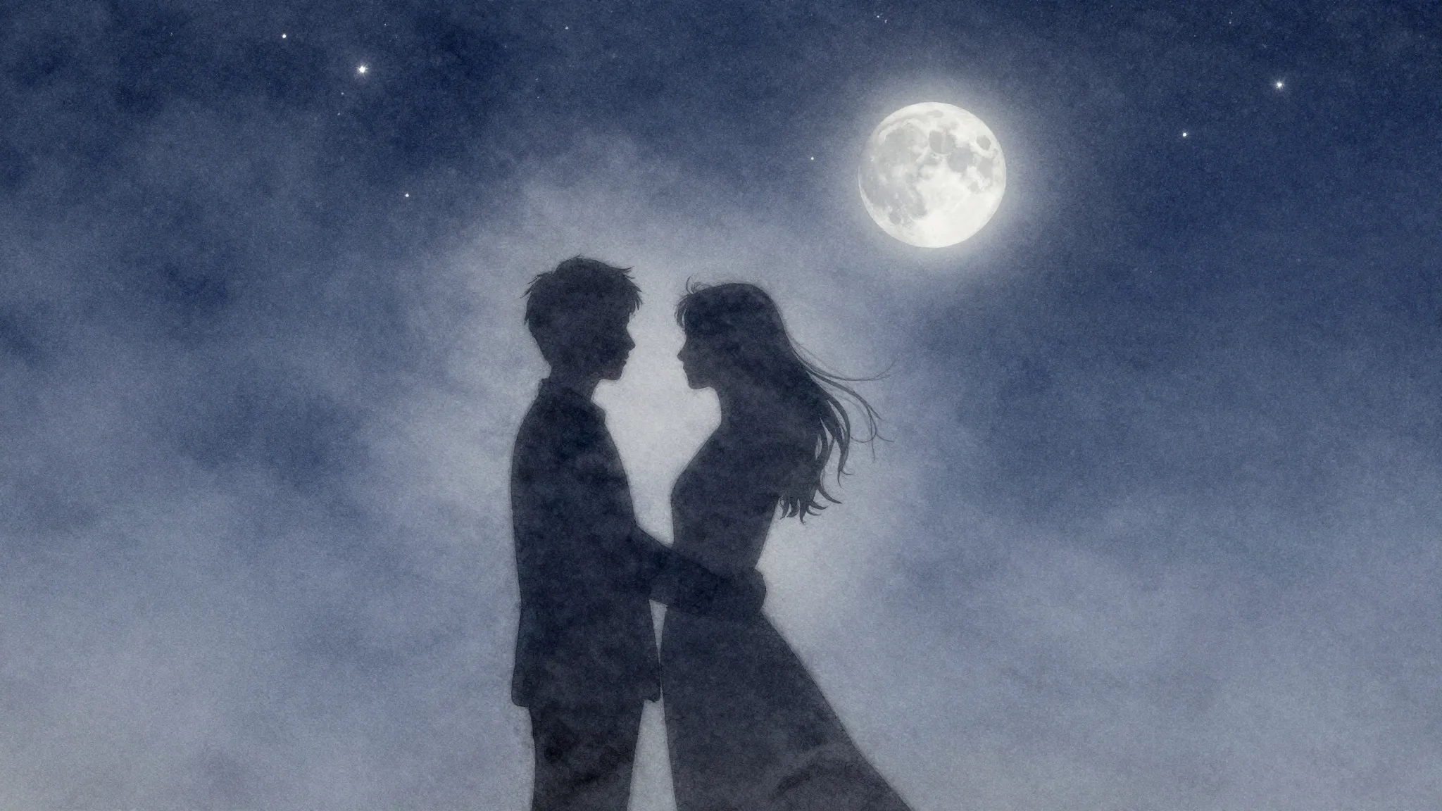 Watercolor style. Minimalist silhouette of a couple embracin...