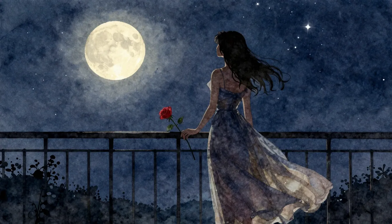 Watercolor style. A silhouette of a woman in a long flowing ...