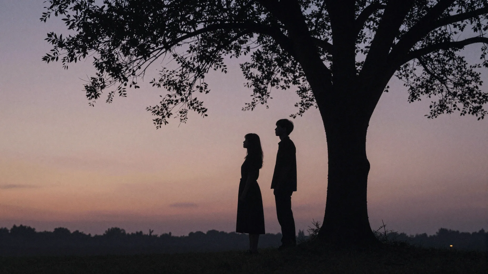 Watercolor style. A silhouette of a couple standing apart, l...