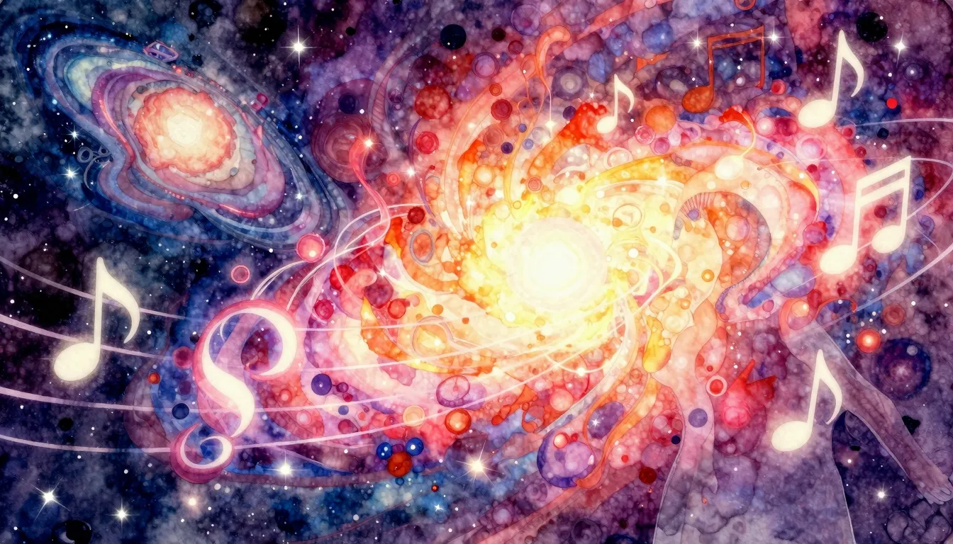 Vibrant watercolor style. "Rap album cover, vibrant, cosmic,...