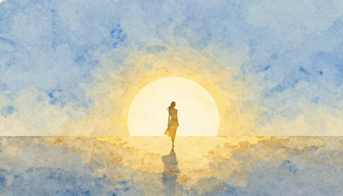 Watercolor style. Silhouette of a graceful woman walking tow...