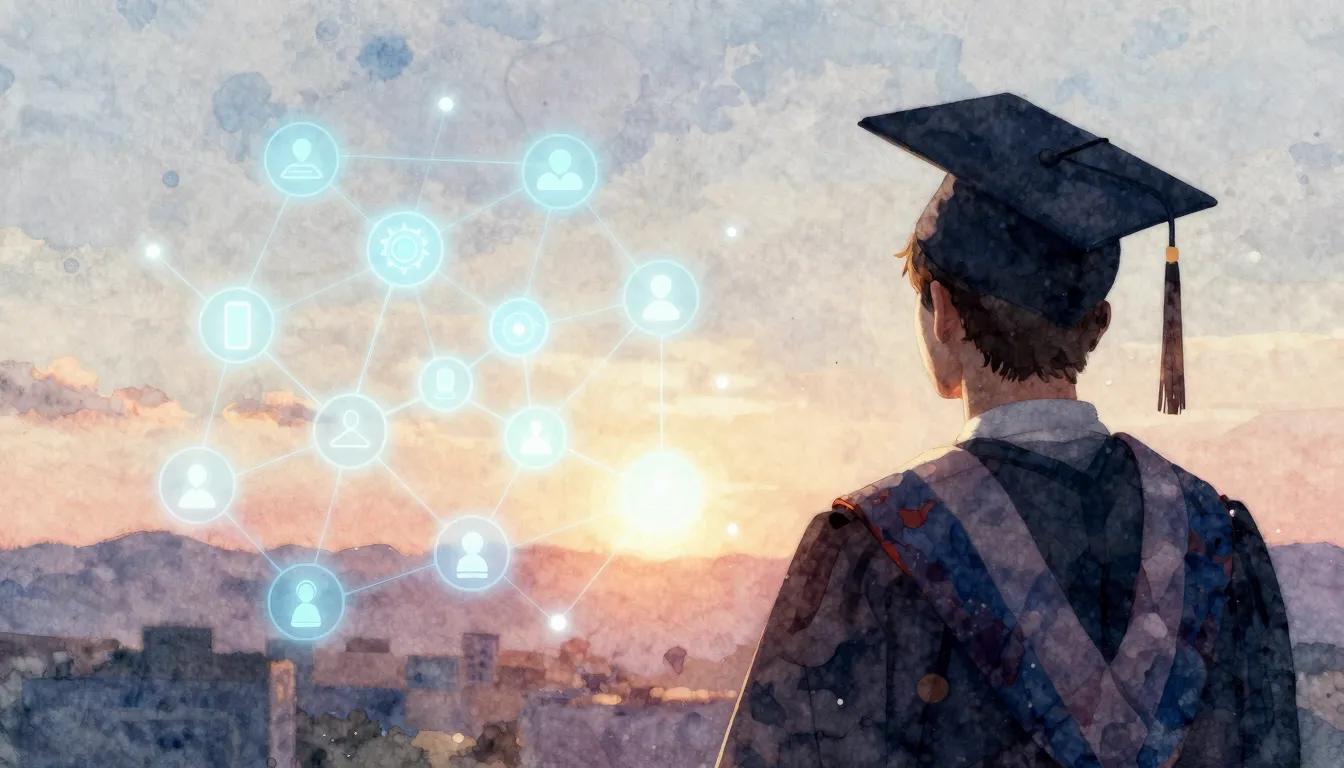 Watercolor style. A silhouette of a person in a graduation c...