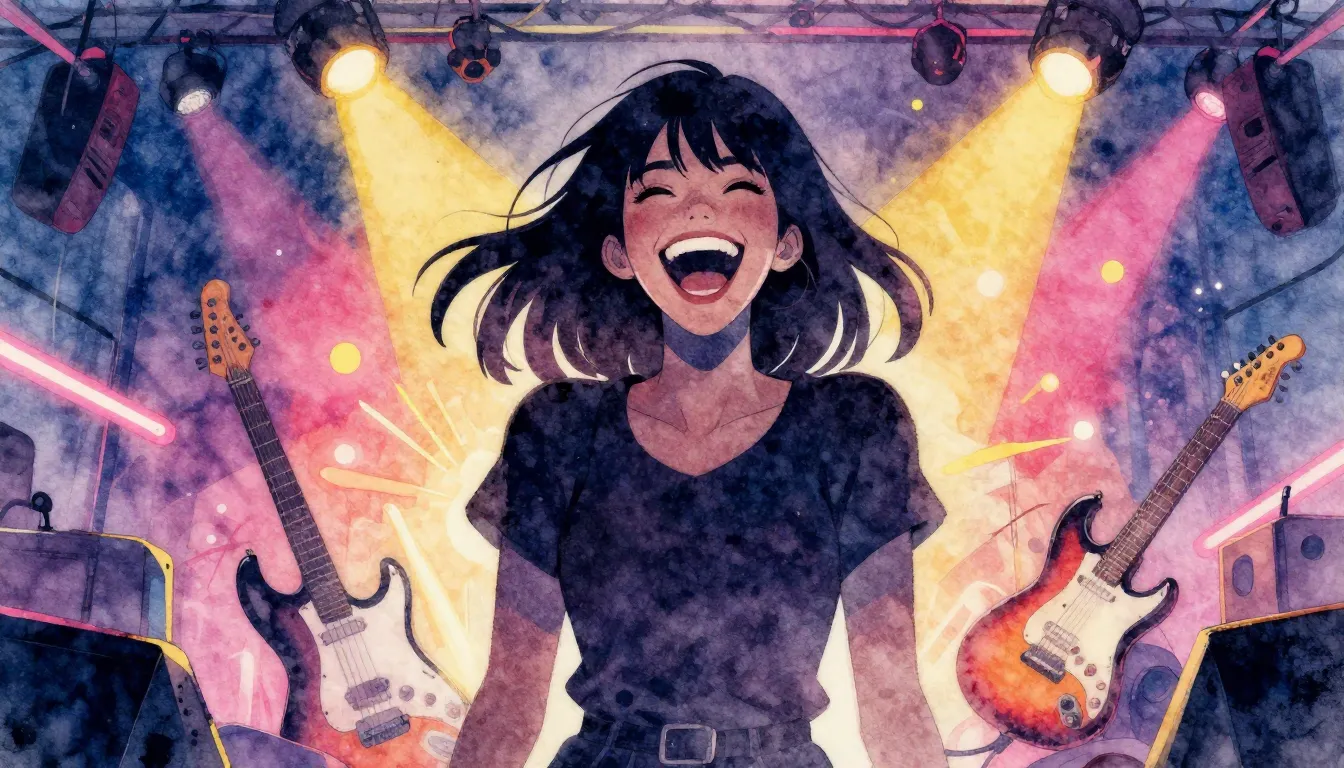 Watercolor style. A silhouette of a girl laughing loudly, st...