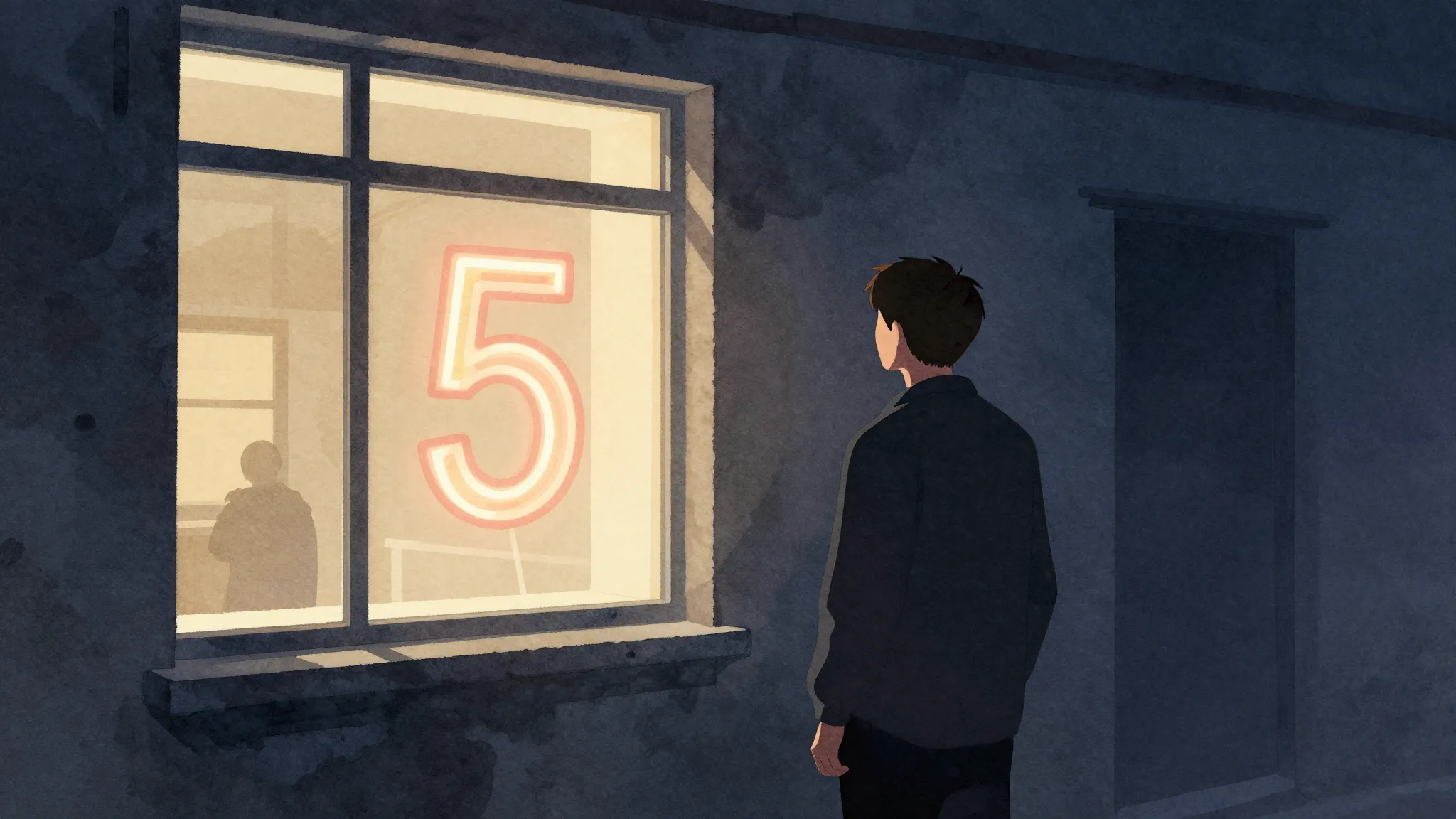 Watercolor style. A silhouette of a man looking at a glowing...