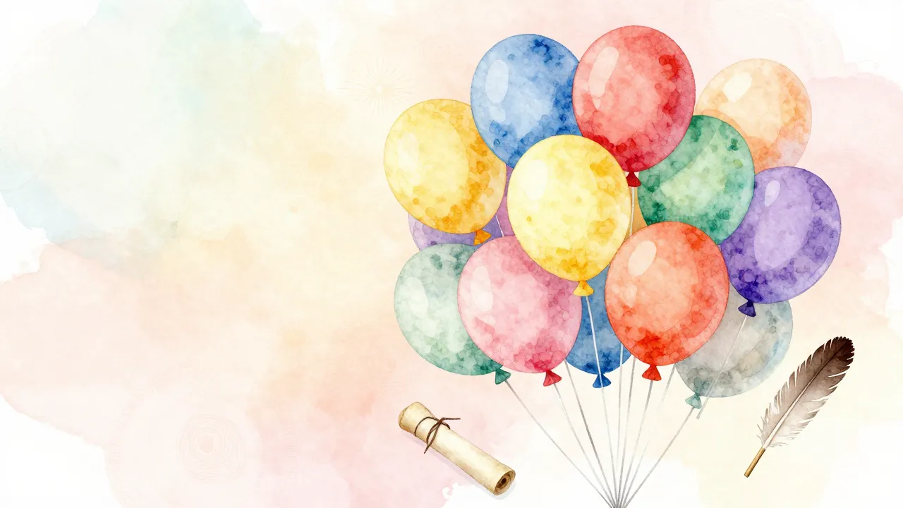 Watercolor style. A bright bundle of colorful birthday ballo...