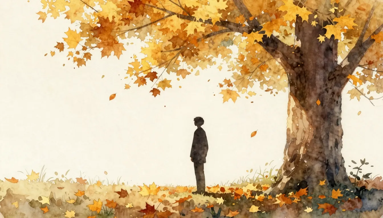 Watercolor style. A silhouette of a person standing under a ...