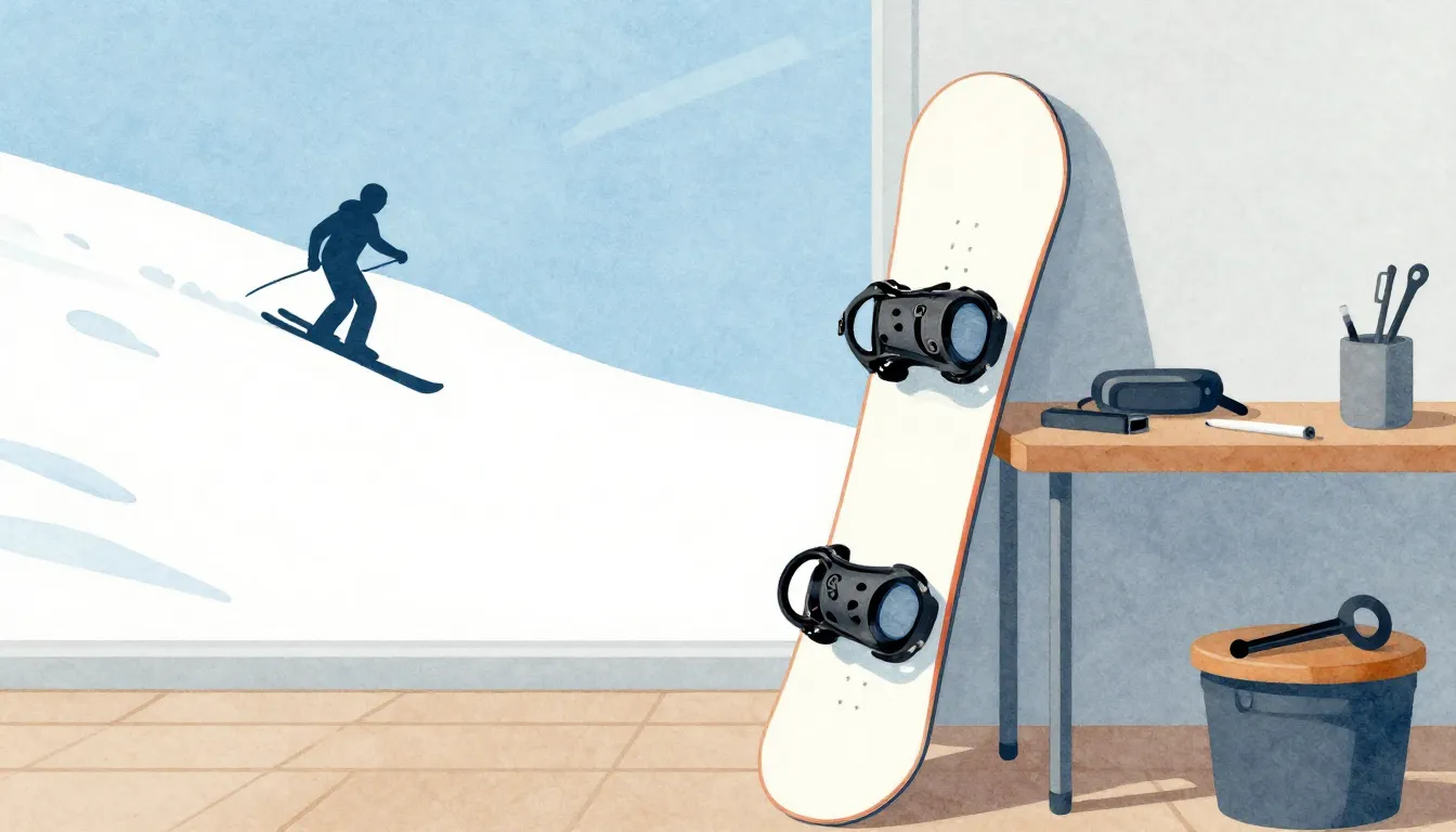 Watercolor style. A creative composition of a snowboard lean...