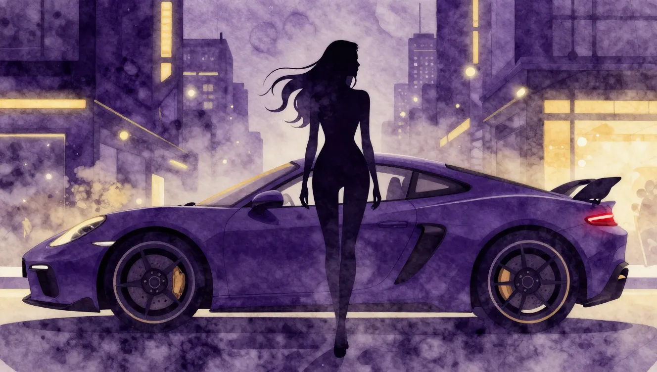Watercolor style. A silhouette of a stylish woman with long ...