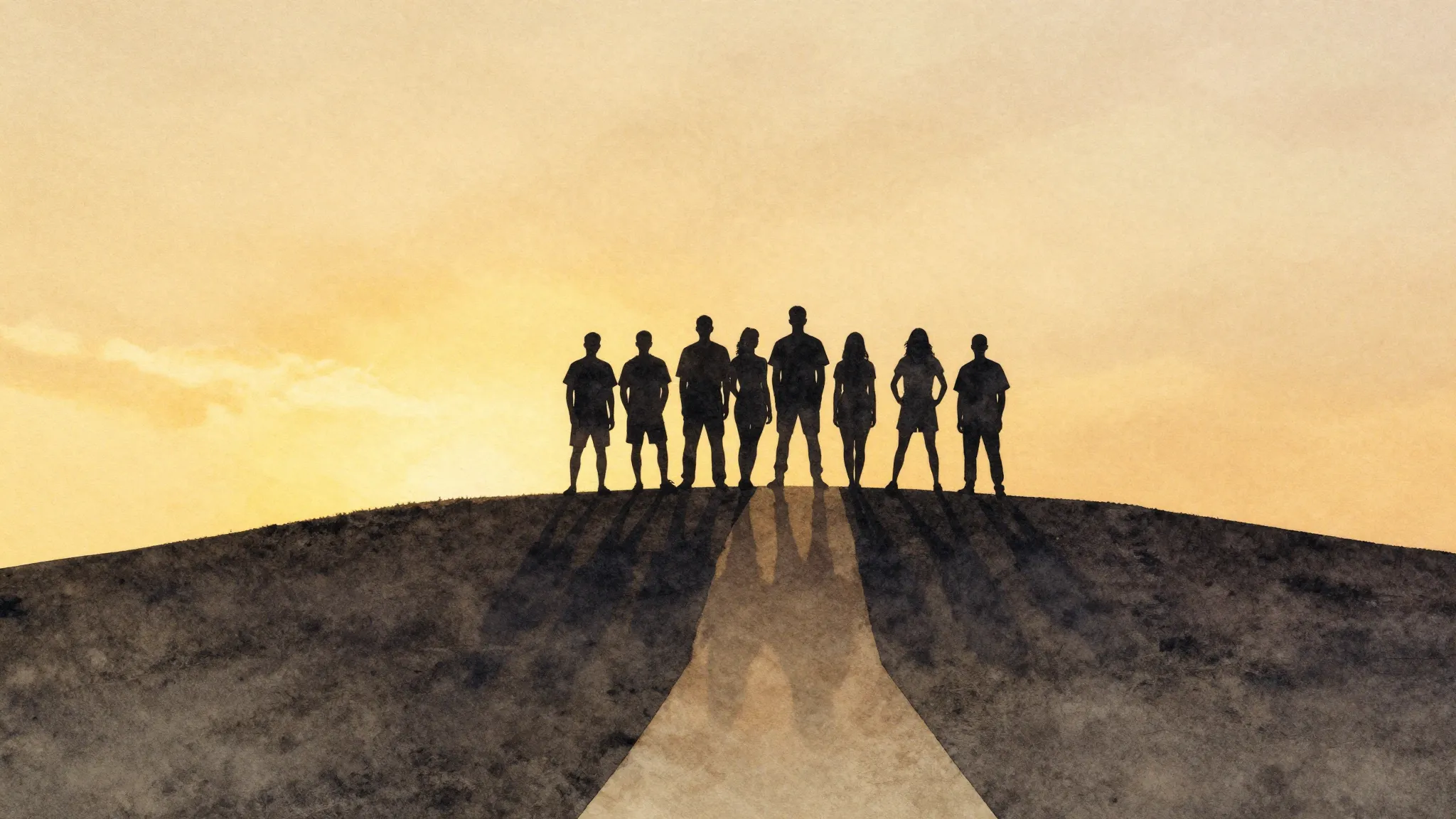 Watercolor style. Silhouettes of a group of people standing ...
