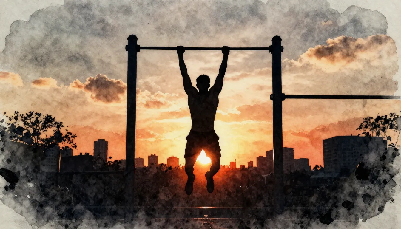 Watercolor style. Silhouette of a person performing a muscle...