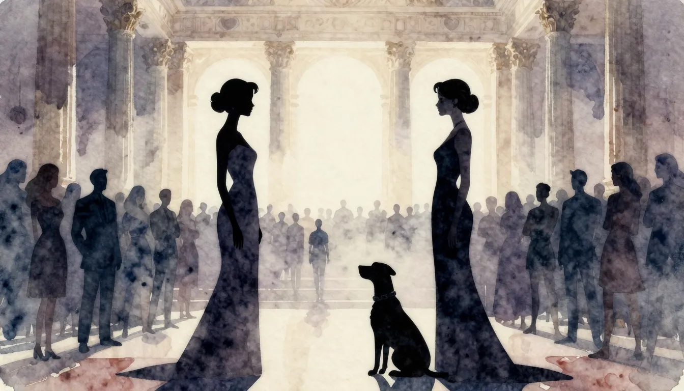 Watercolor style. Two elegant female silhouettes stand oppos...