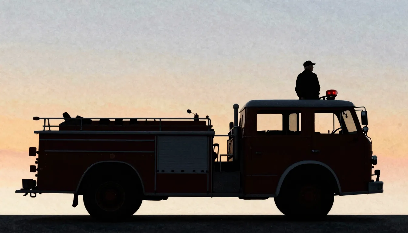 Watercolor style. Silhouette of a vintage fire truck from th...