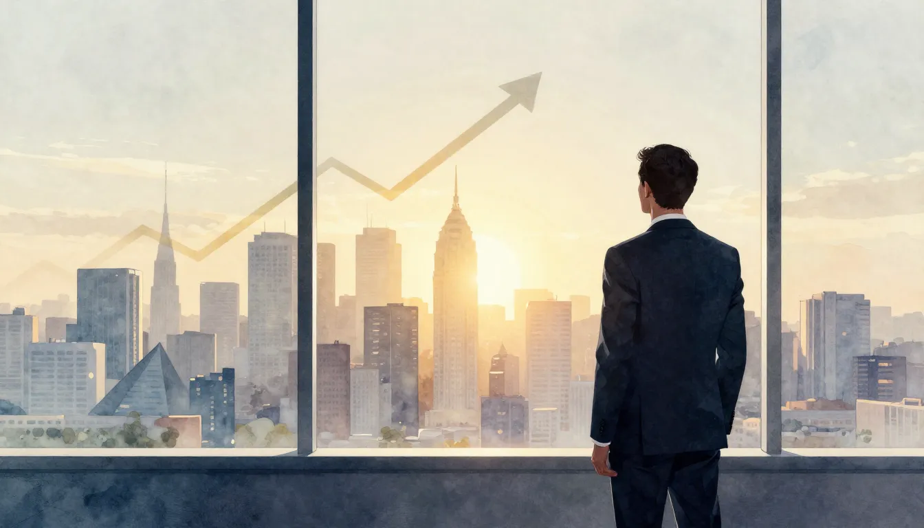 Watercolor style. Silhouette of a man in a modern office sui...