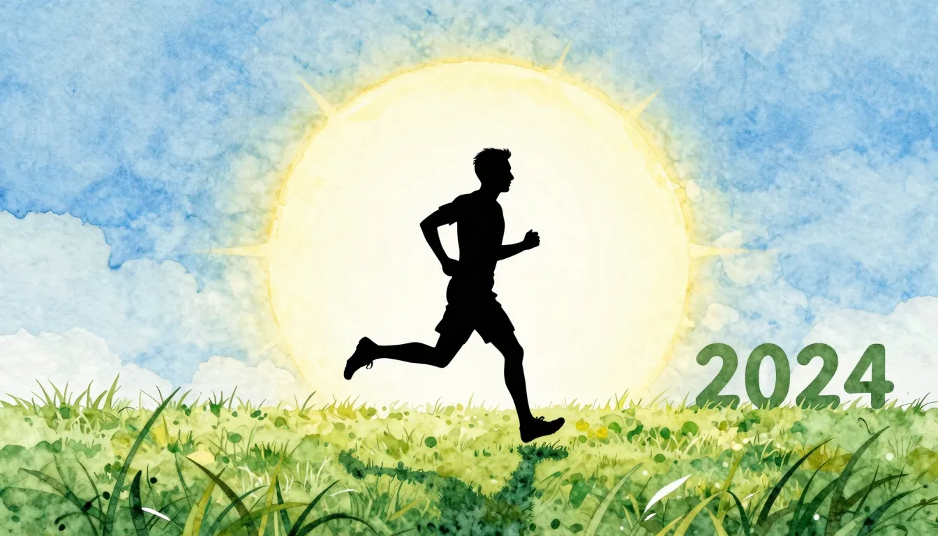 Watercolor style. A silhouette of a person running barefoot ...