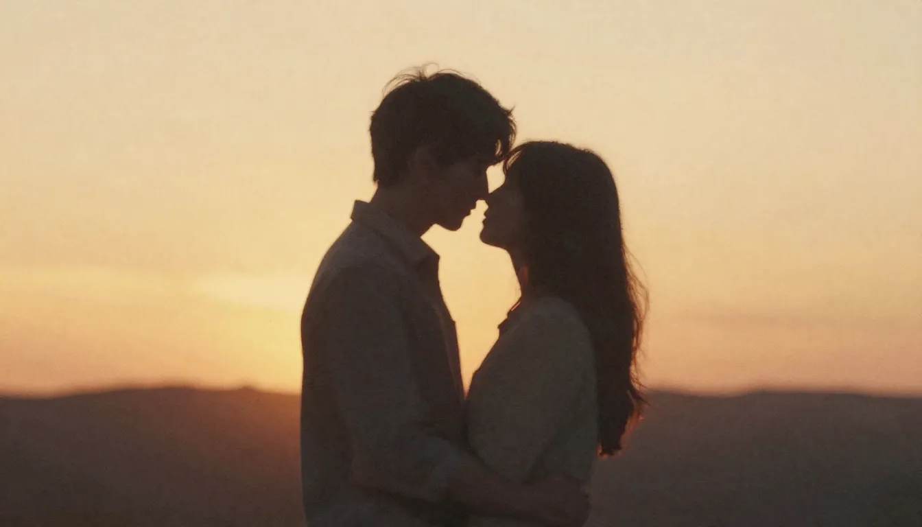 Watercolor style. Minimalist silhouette of a couple embracin...