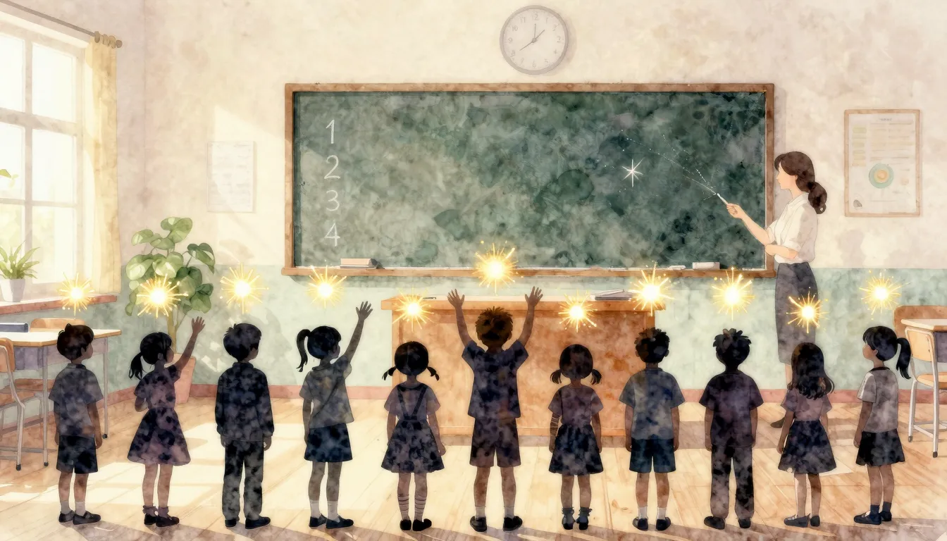 Watercolor style. Silhouettes of twenty-two small children a...