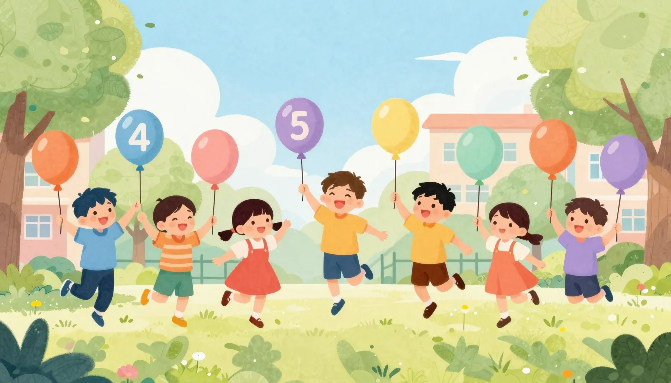 Watercolor style. Silhouettes of happy children jumping in a...