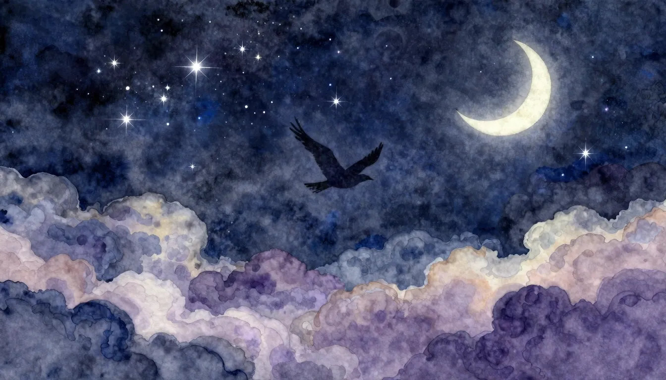 Watercolor style. A dark night sky filled with shimmering st...