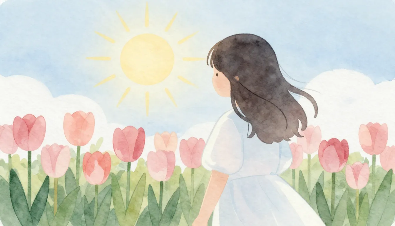 Watercolor style. Silhouette of a young girl in a field of b...