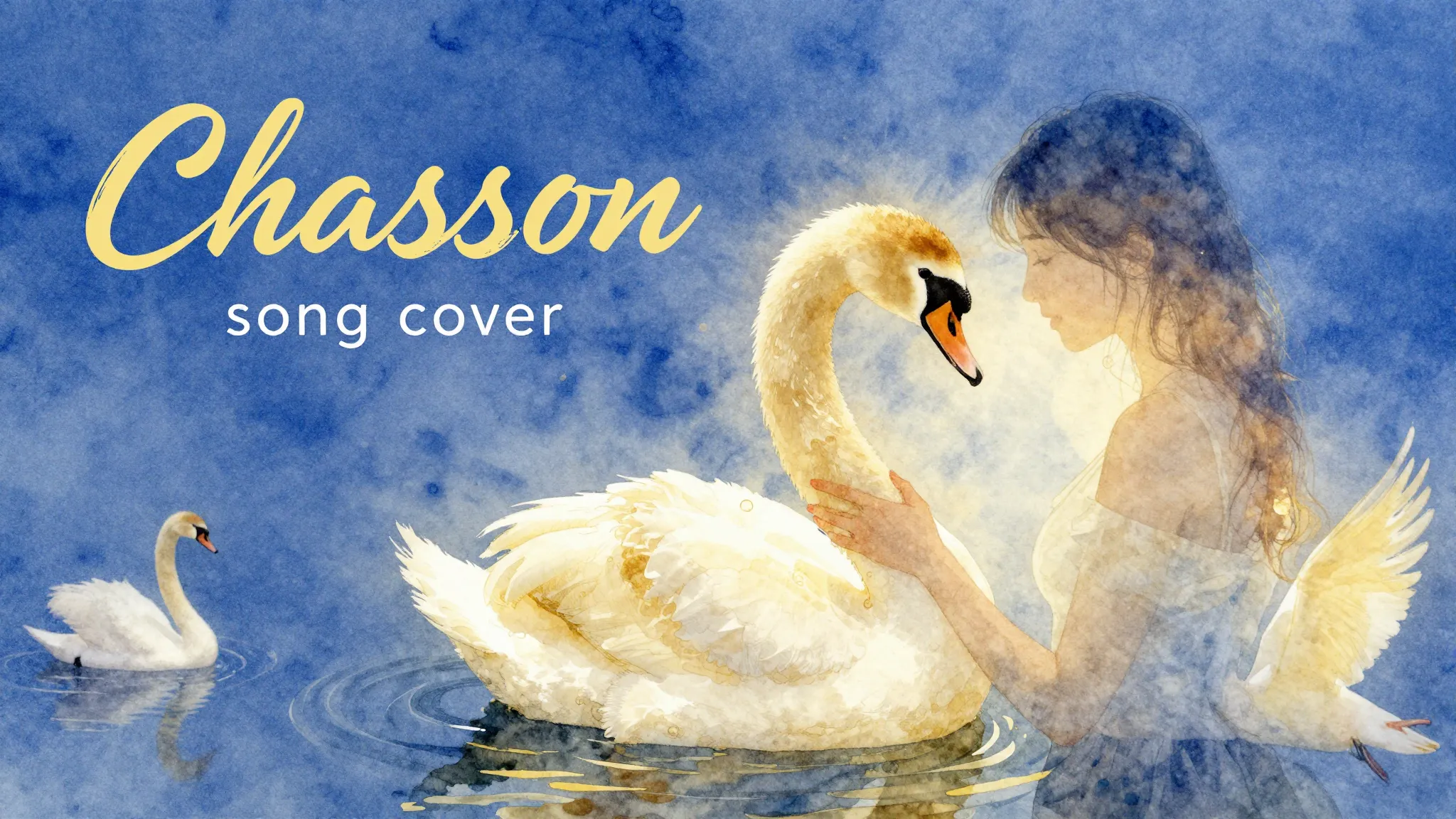 Vibrant watercolor style. "Chanson song cover: romantic, ten...