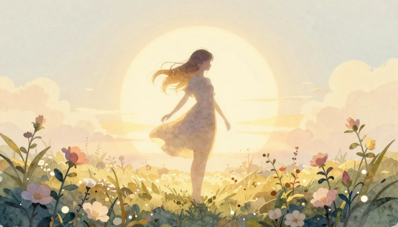 Watercolor style. A silhouette of a graceful girl standing i...