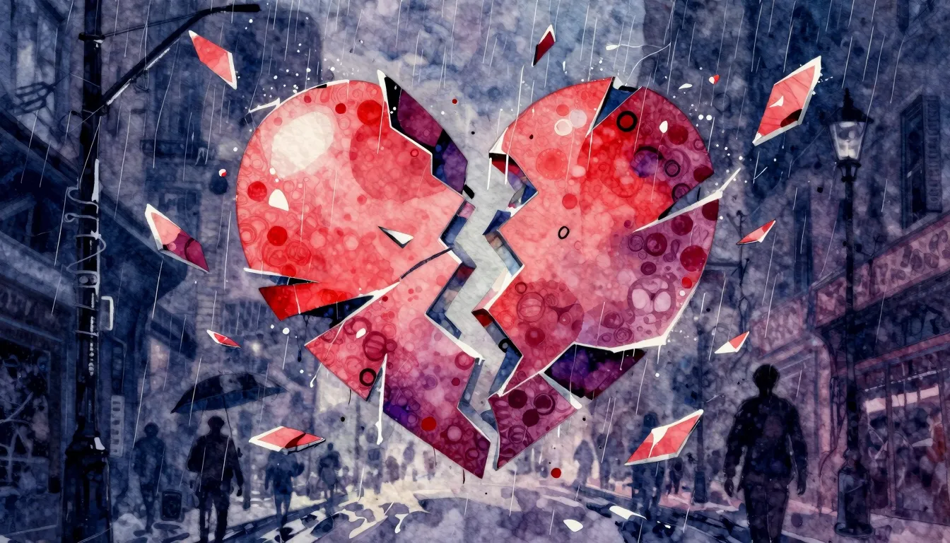 Vibrant watercolor style. Hip-hop album cover: broken heart ...