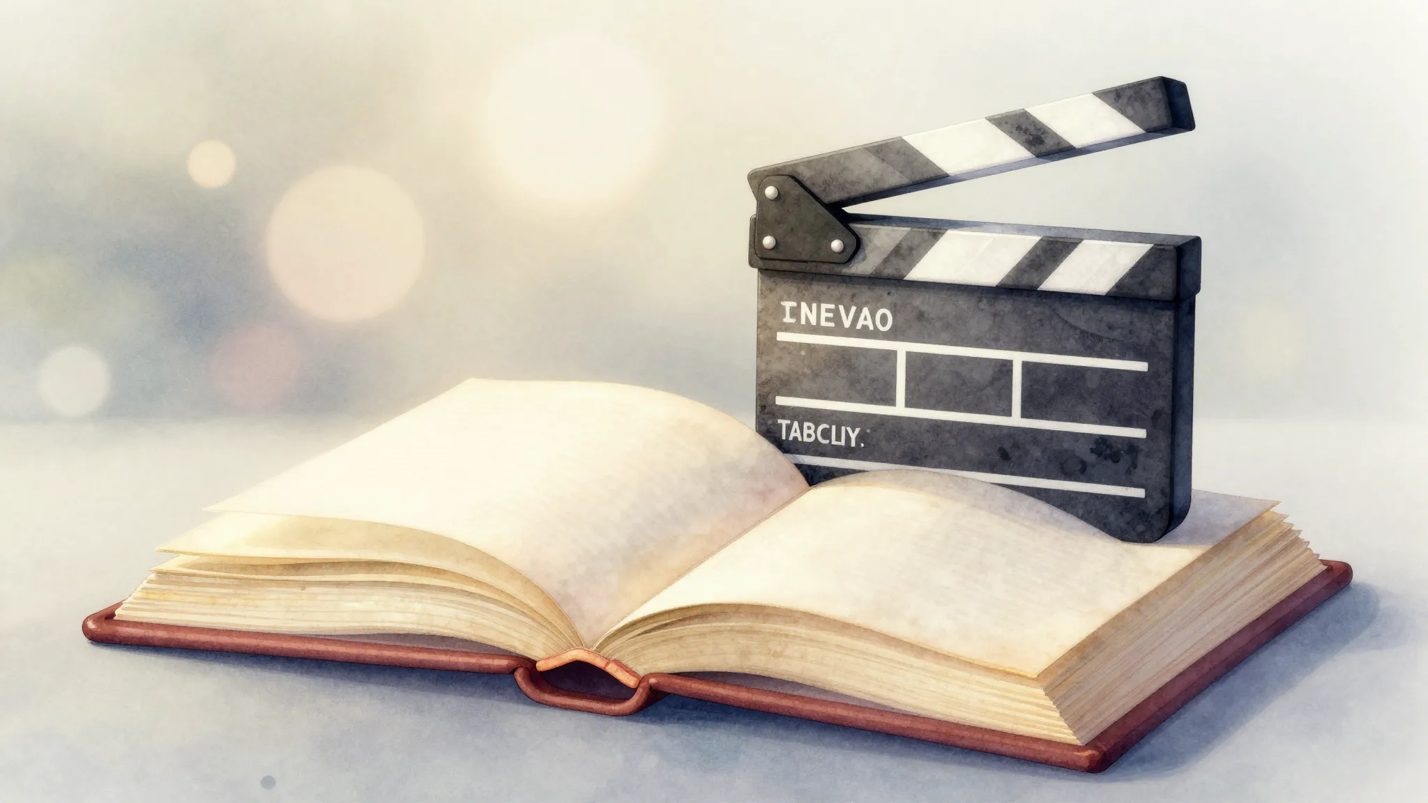 Watercolor style. An open old book with glowing pages, a mod...