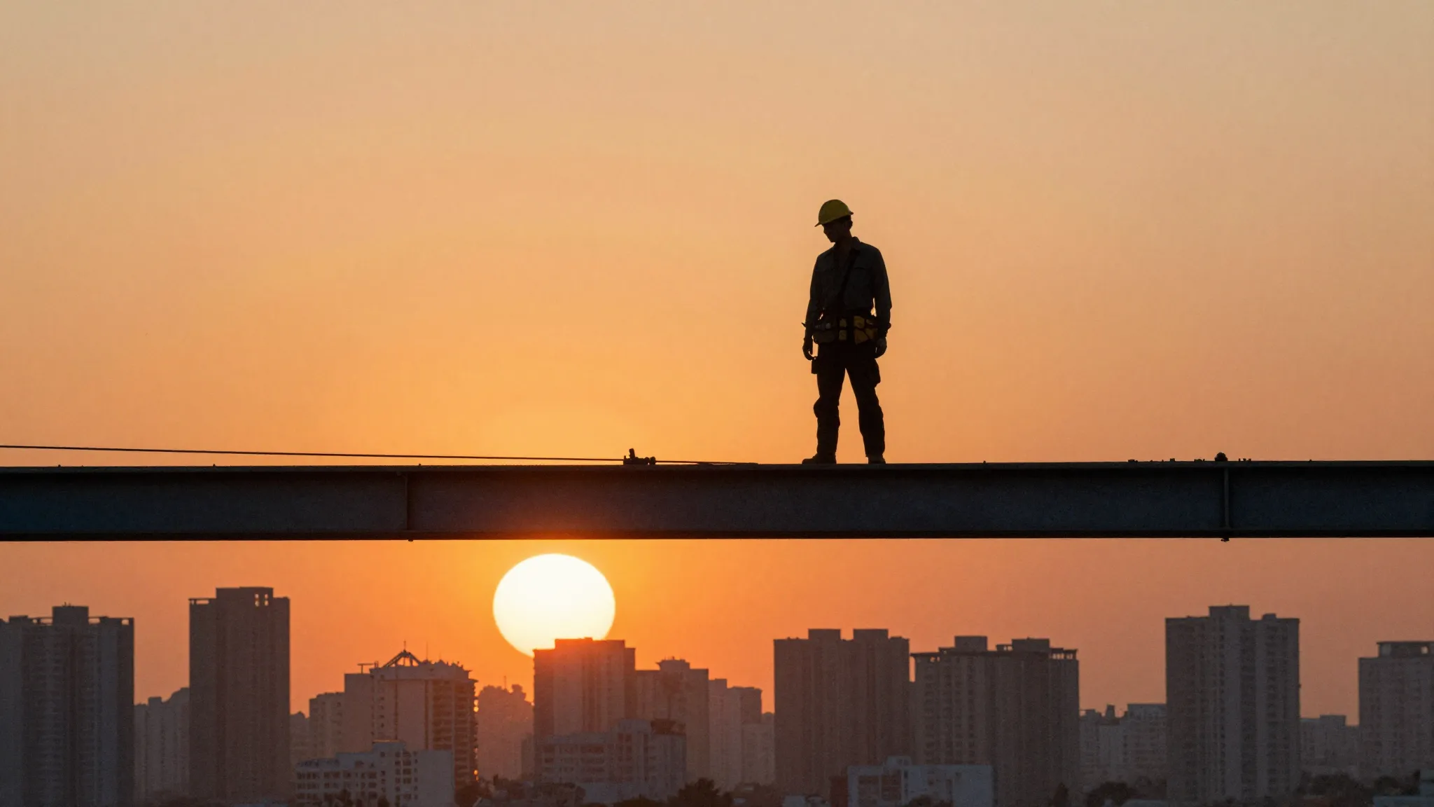 Watercolor style. A silhouette of a construction worker stan...