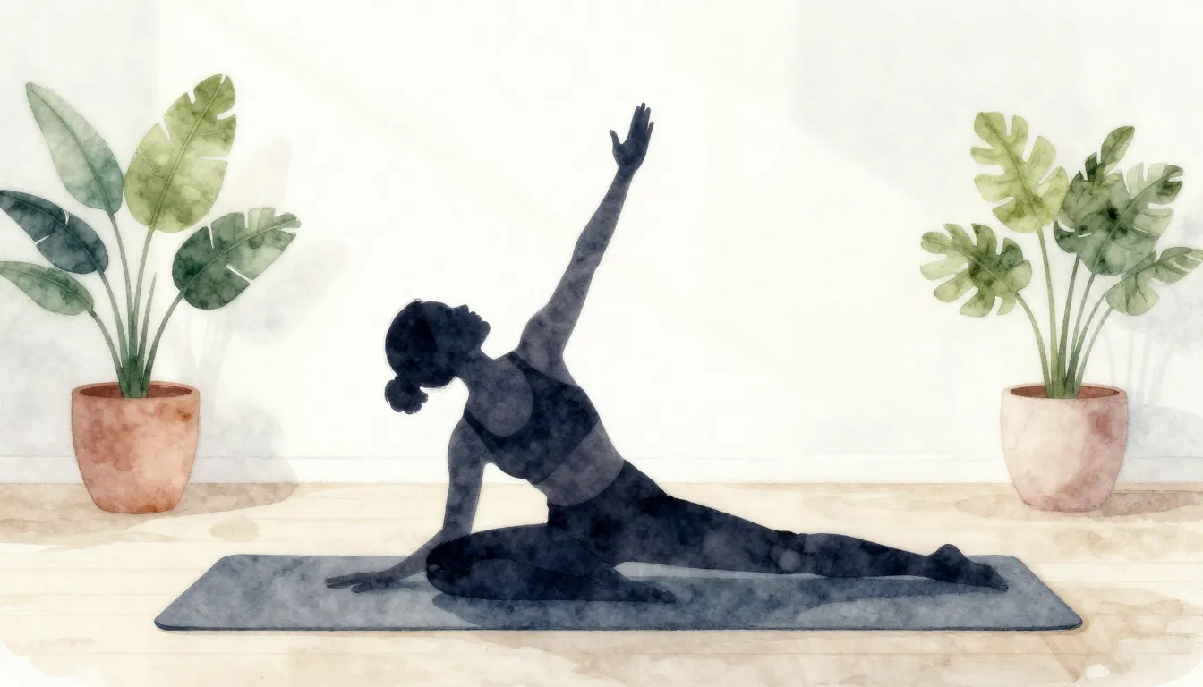 Watercolor style. A silhouette of a person in a funny yoga p...