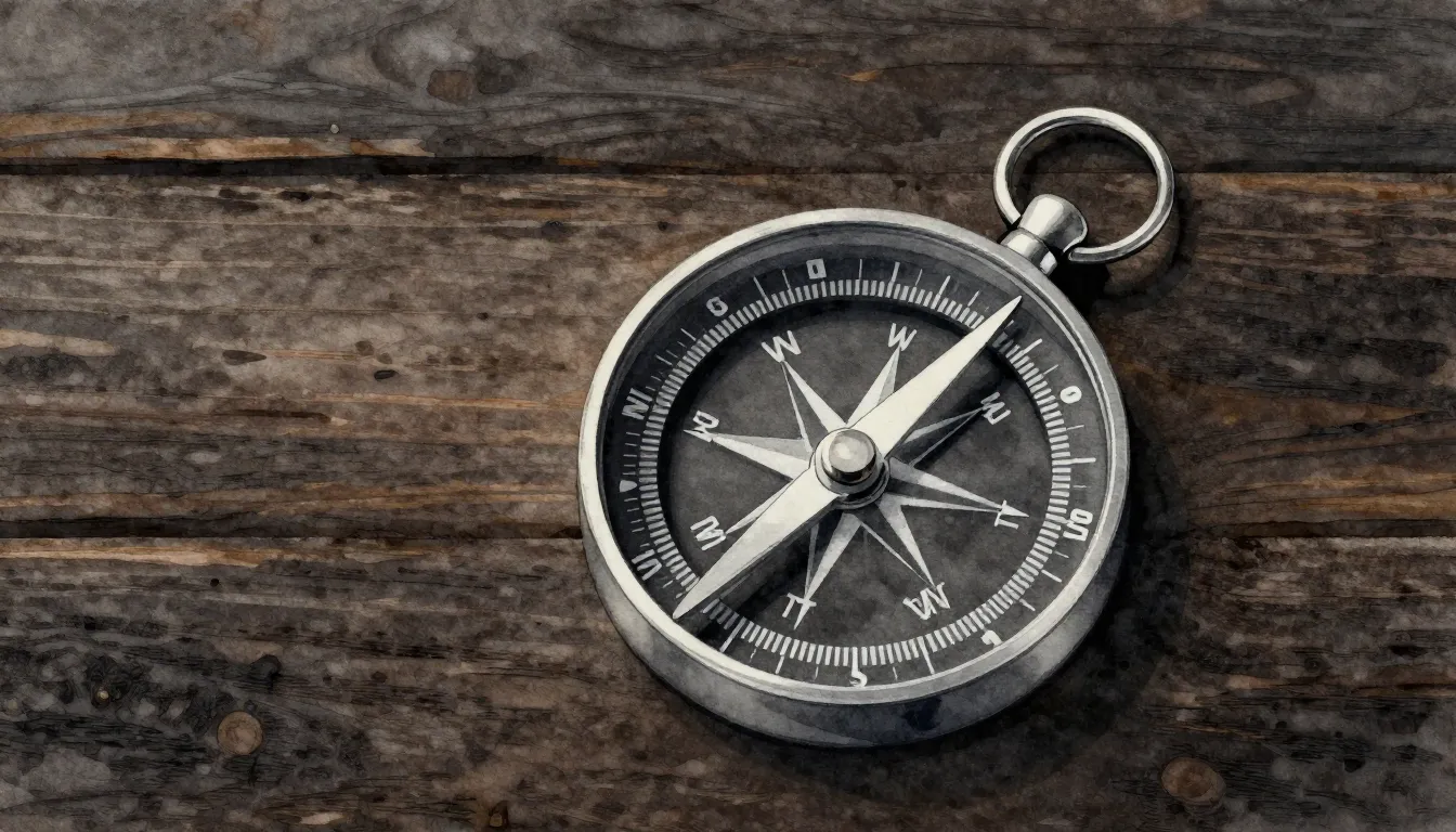 Watercolor style. Minimalist silhouette of a compass on a da...