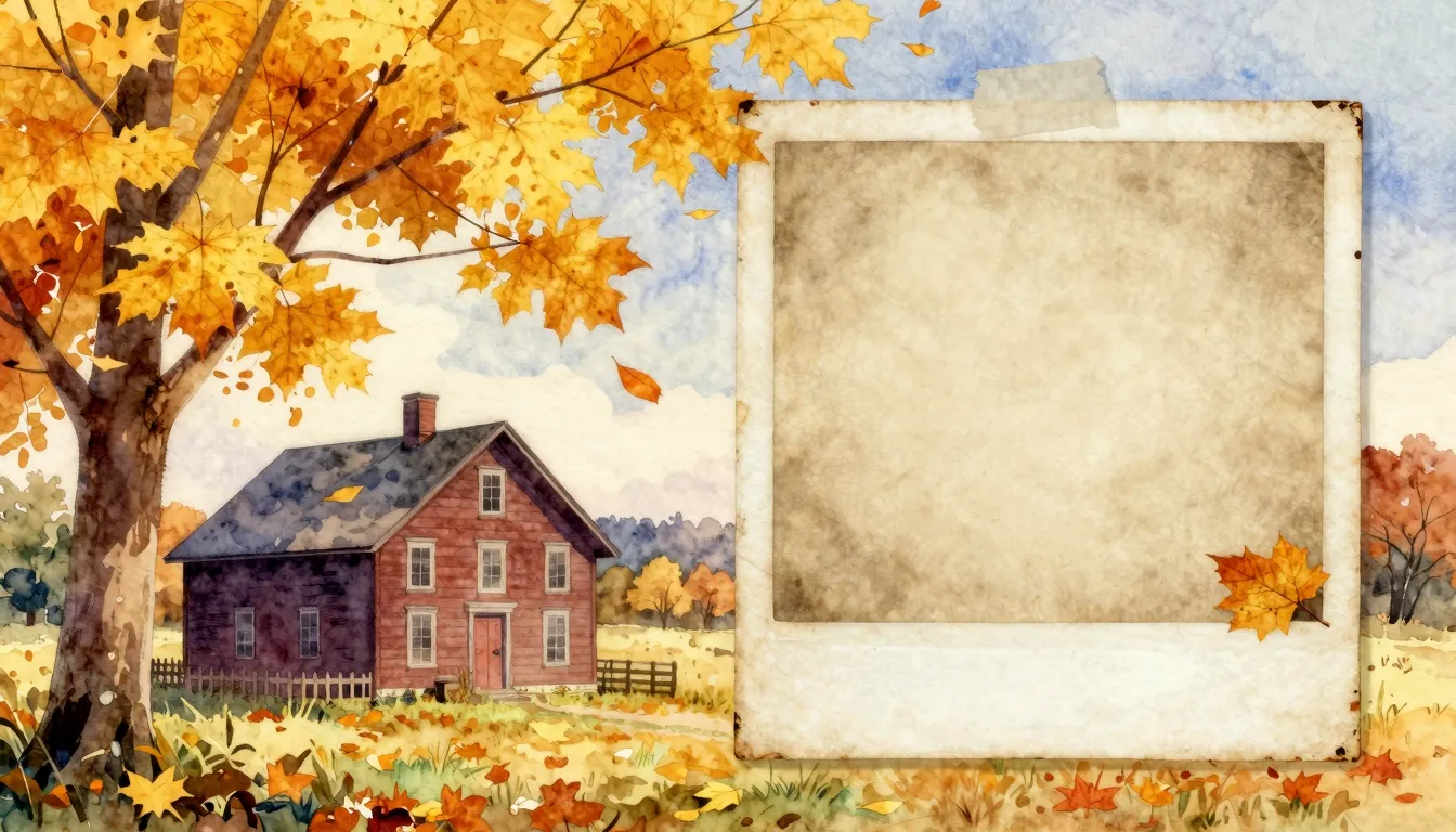 Vibrant watercolor style. Country album cover: Golden autumn...