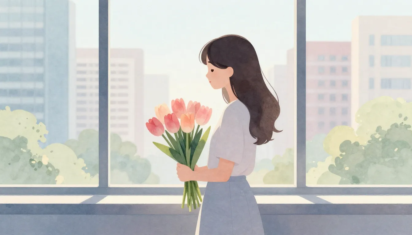 Watercolor style. A minimalist silhouette of a woman holding...