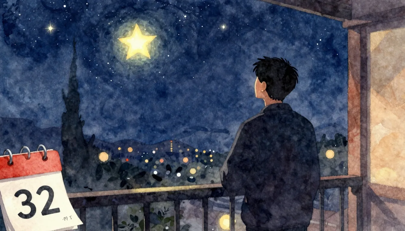 Watercolor style. A silhouette of a man looking at a starry ...