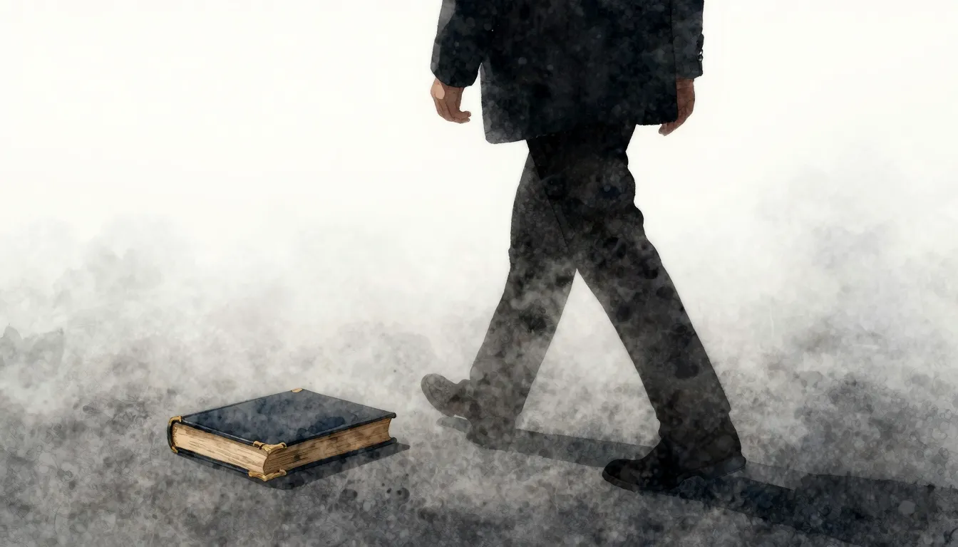 Watercolor style. A dark silhouette of a person walking into...