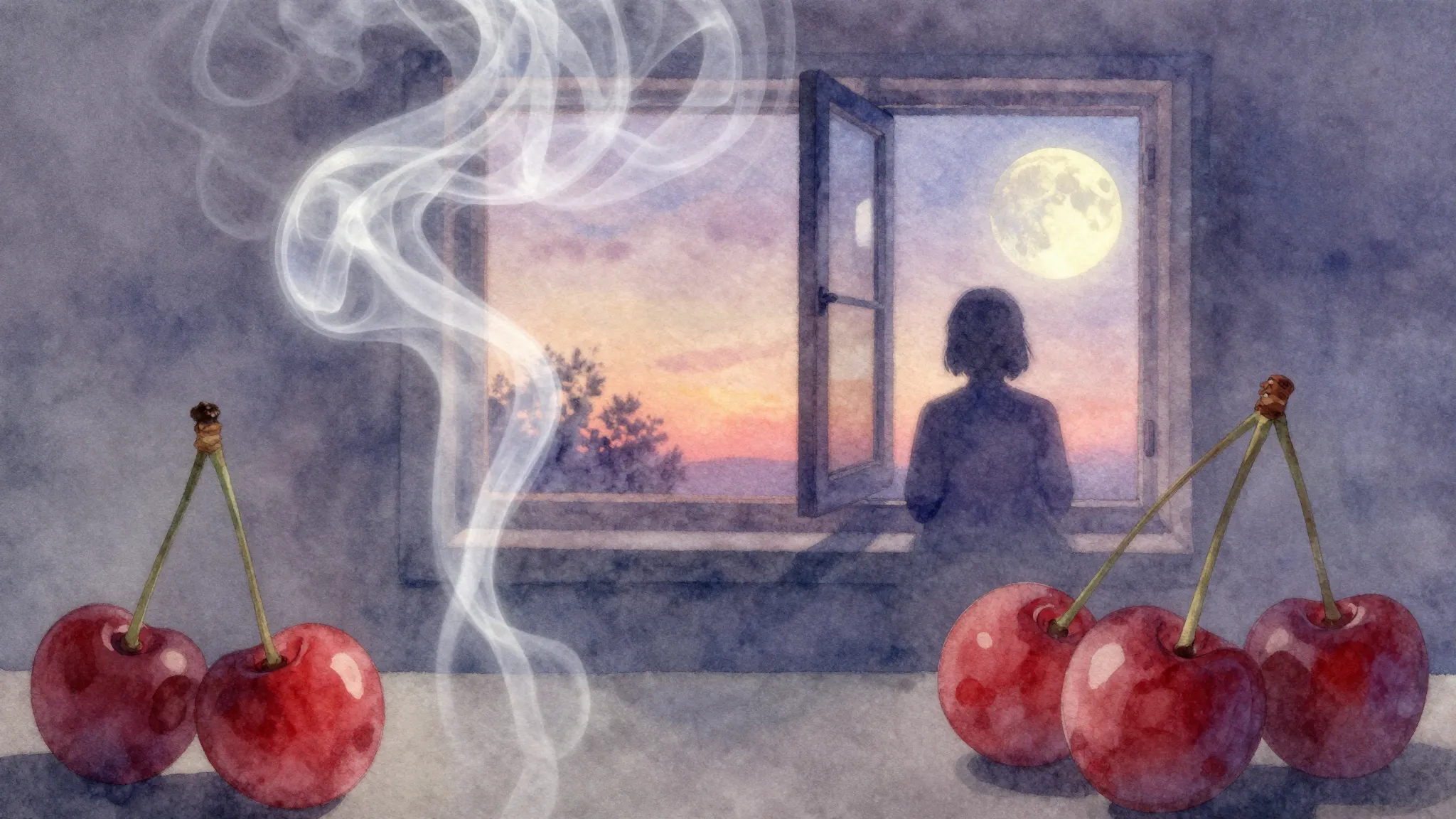 Vibrant watercolor style. A nostalgic, dreamy album cover. F...