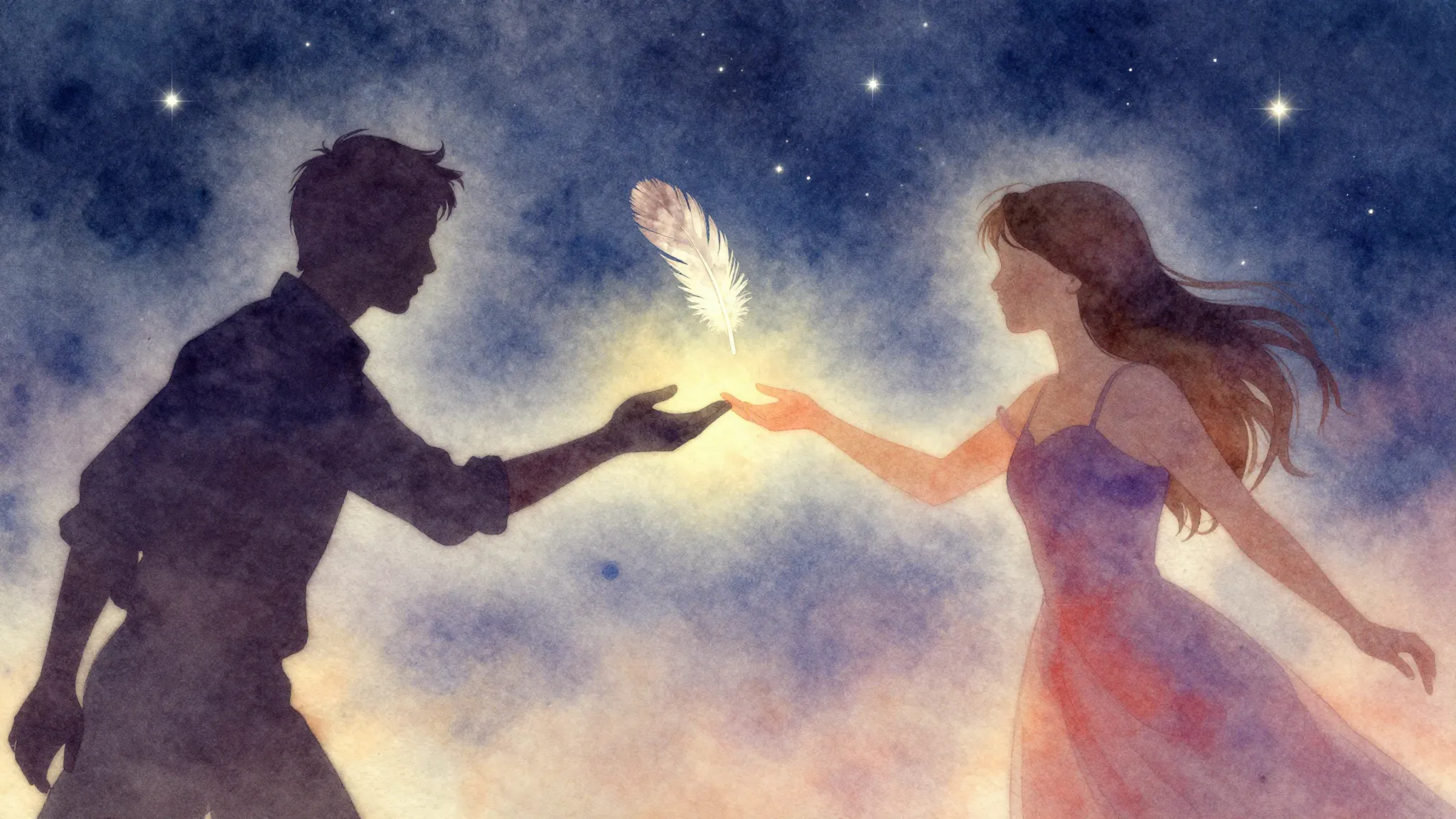 Vibrant watercolor style. Two intertwined silhouettes, one m...