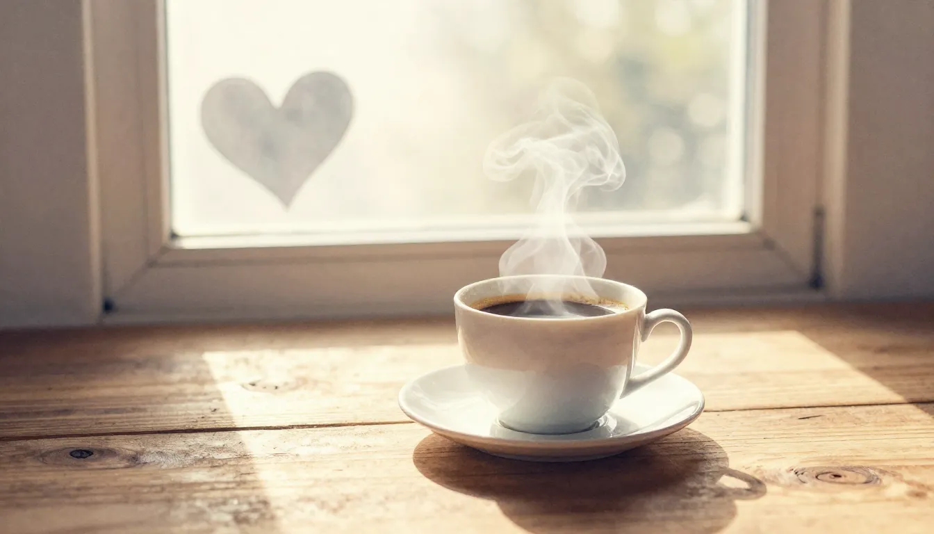 Watercolor style. A cozy morning scene with a steaming cup o...