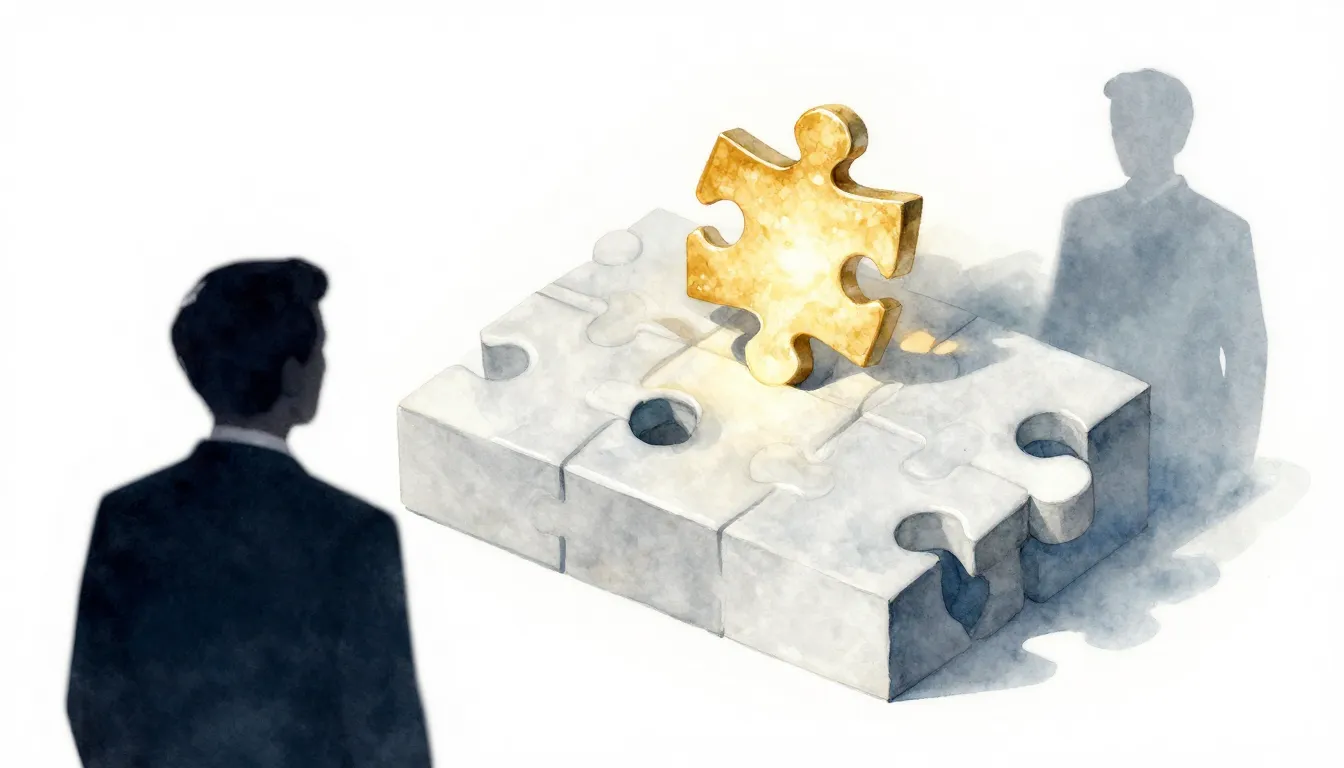 Watercolor style. Abstract 3D puzzle with one missing piece ...