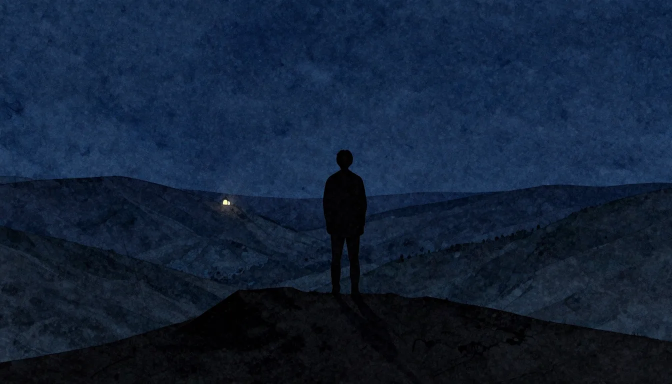 Watercolor style. Silhouette of a person standing on a high ...