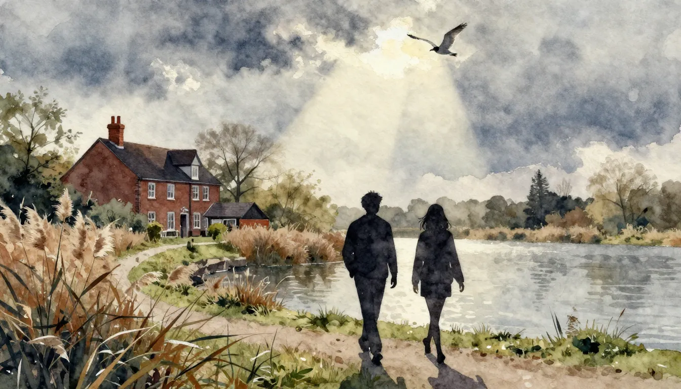 Watercolor style. A silhouette of two friends walking along ...