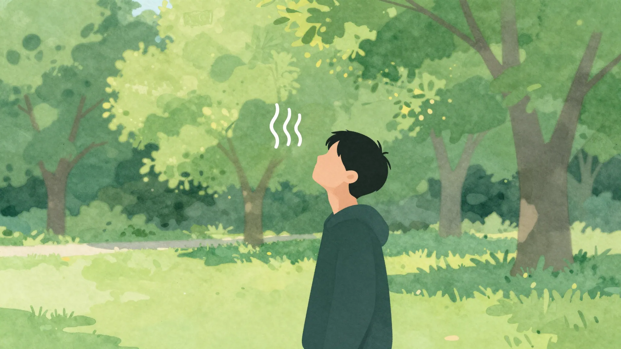 Watercolor style. Stylized silhouette of a person breathing ...