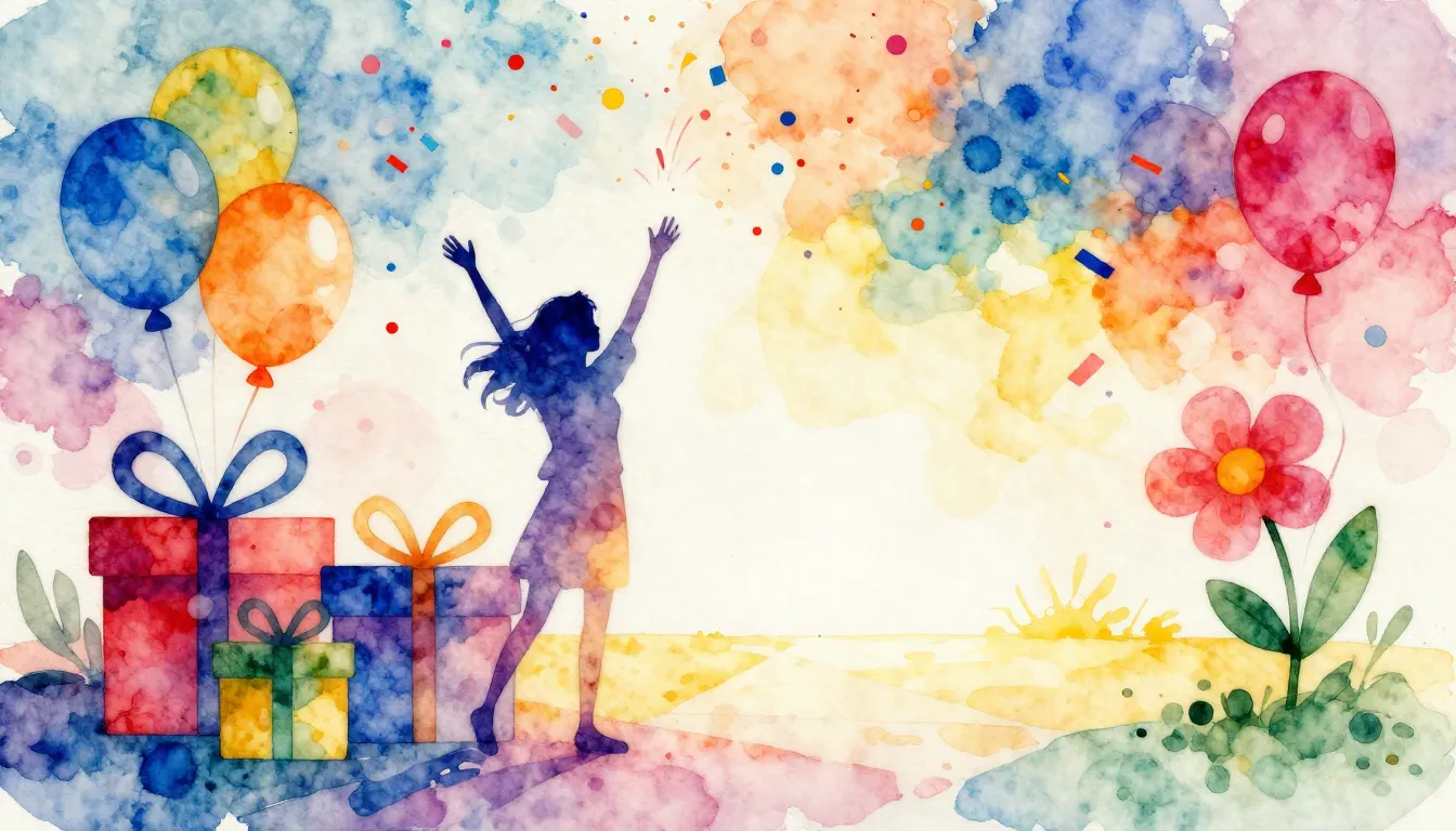 Vibrant watercolor style. Birthday celebration, festive, joy...