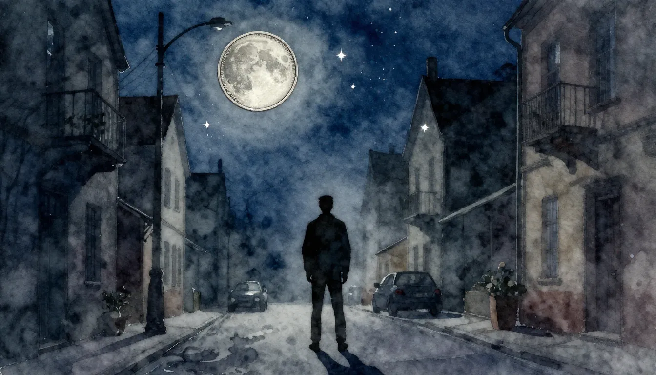 Watercolor style. Night city street, silhouette of a man in ...